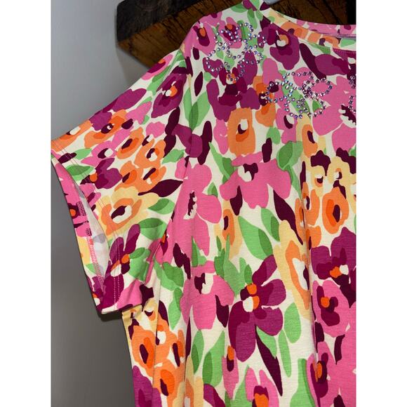 NWT Womens Quacker Factory Pink Hello Spring Floral and Bling Maxi Dress Size 1X - Picture 6 of 11